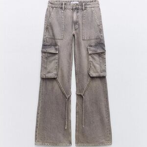 Zara Taupe Cargo Wide-Leg Jeans